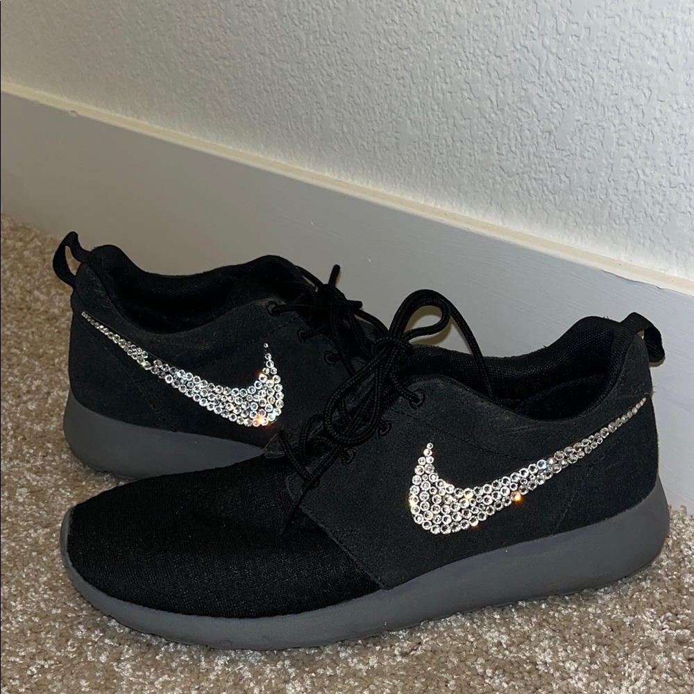 Nike Women's Black Sneakers with Glittering Silver Swoosh
